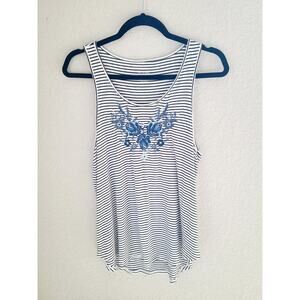 American Eagle Women's M Tank Top Black White Striped Embriodery Smooth‎ Sexy